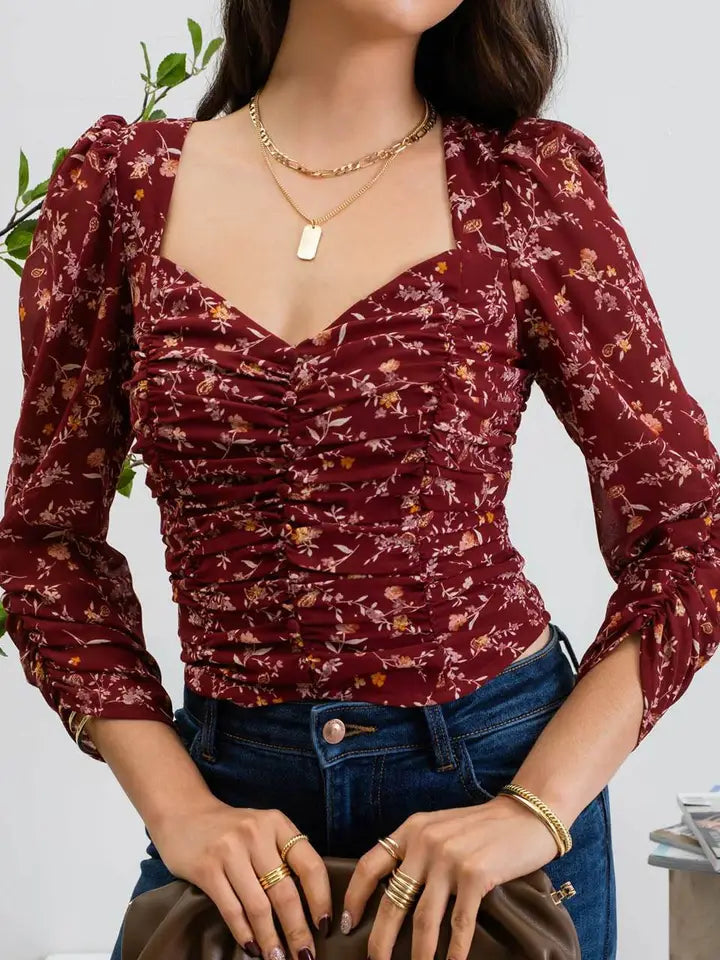 Sweetheart 3/4 Sleeve Floral Top