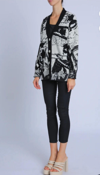 Joy Abstract Printed V-Neck Knit Cardigan