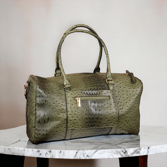 Green Ostrich Print Duffle Bag