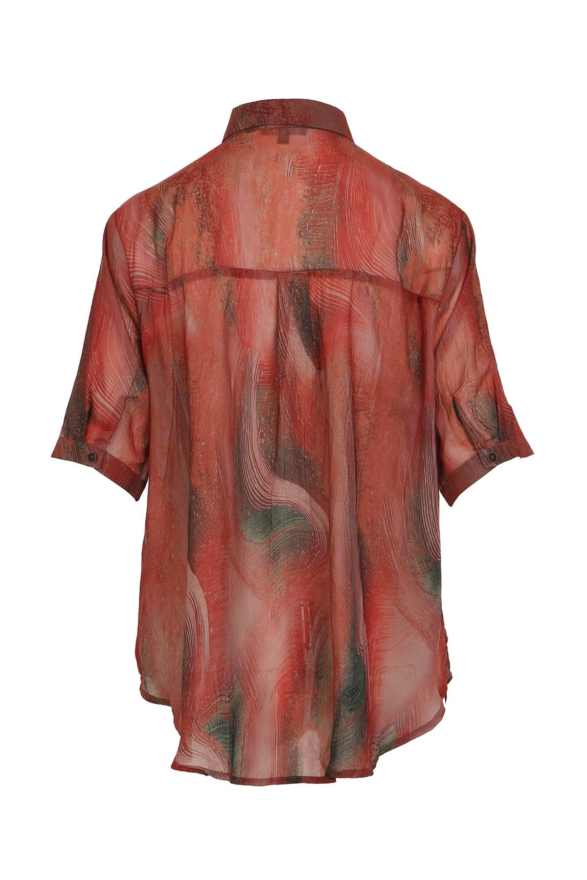 Embellished Abstract Swirl Printed Chiffon Blouse